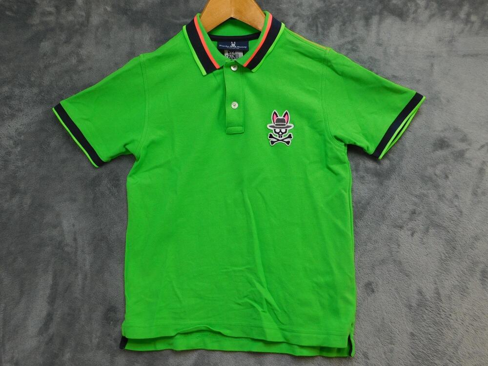 Psycho Bunny Polo Shirt Boys 10-12 Green Embroidered Logo Collared Cotton